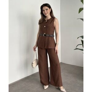 Faith & Joy suit, brown pantsuit For women ,vest and palazzo pant co-ord Size XL